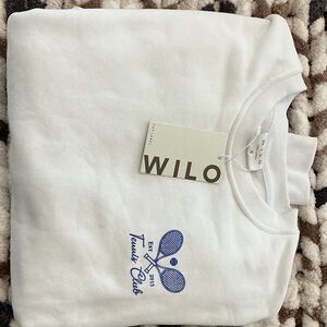 WILO White Tennis Club Sweatshirt, Super Cozy Fleece Lined, Sz S
